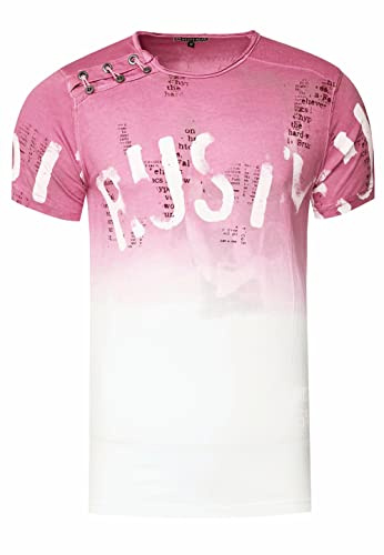 Herren T-Shirt mit Seitlicher Knopfleiste Verwaschen mit Farbverlauf Rundhals Stretch Herren-T-Shirt Casual Fit 288