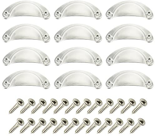 CEEYSEE 12 Stück Muschelgriff Möbelgriffe Set 81 X 35mm Antik Vintage Schrank Griffe Mit Schrauben für Küche Kabinett Kleiderschrank Schublade (KLSY/Silber)