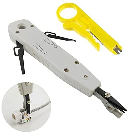 Punch Down Tool, Professional Ethernet Punchdown Tool for RJ45 Socket Cat5/Cat6/Ca7 & Telephone Cable Impact Terminal Insertion Tools with Wire Stripper Combo in White