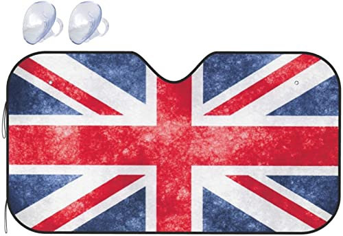 Car Wind Sunshade, Vintage Union Jack British Flag Windscreen Cover Protective UV, Ice, Snow, Frost Protector for Cars SUVs All Weather