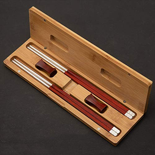FAMMIX Baguettes en bois argenté de luxe réutilisables, ensemble cadeau avec coffret cadeau, passent au lave-vaisselle, baguettes japonaises, chinoises, coréennes, antidérapantes pour sushis, riz B