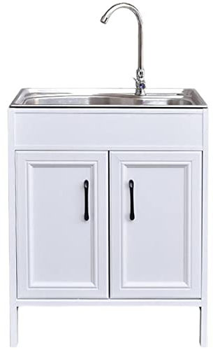 DOSSAE Küchenspüle mit unterschrank,Edelstahl 1 Becken Mobiles Küche Spültisch,mit Warm Kaltwasserhahn 304 Edelstahl Waschbecken,mit Schlauchanschluß,Multifunktions mit Ständer.