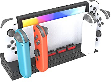 Switch Controller Dock Station di ricarica per Nintendo Switch & OLED Joycons, Fashion Brick Shape Switch Giochi Organizer 4 Controller Charger Stand, 8 Slot Game Card Storage (nero)