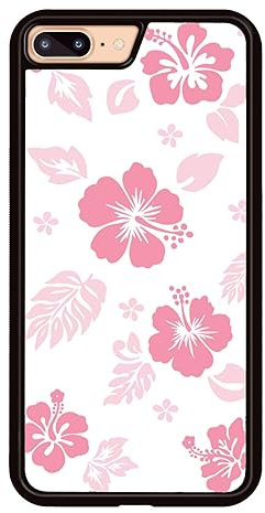Axulimin for iPhone 8 Plus & iPhone 7 Plus Case Cute Kawaii Pink Hibiscus Hawaiian Flower Floral Aesthetic Phone Case for Girls Preppy Women