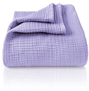 LAYNENBURG Premium Musselin Tagesdecke 180x220 cm - 100% Baumwolle - extraweiche Baumwolldecke als Kuscheldecke, Bett-Überwurf, Sofa-Überwurf, Couch-Überwurf - warme Sofa-Decke (Lavendel)