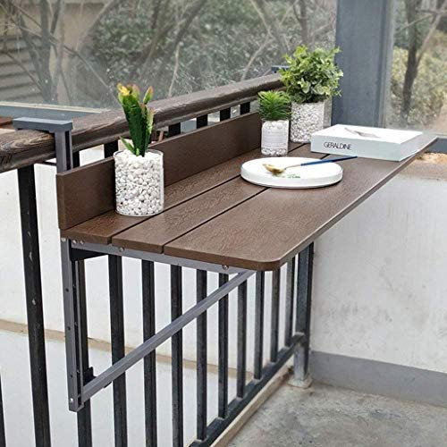 Qunine Balkontisch, Klappbar, Verstellbar, Holzimitat, Esszimmer, Garten, Balkon, Terrassenmöbel, 120*37cm, Braun