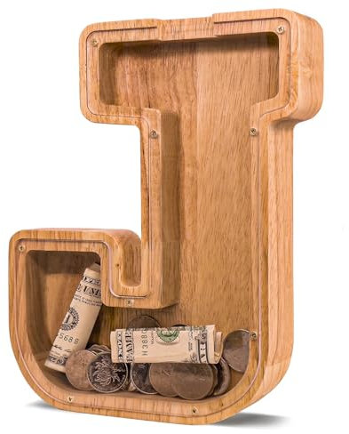 JOOMLAFLY Wooden Letter Piggy Bank for Kids - Larger Initial Coin Bank for Boys and Girls - Personalized Wood Money Bank for Birthday and Festival