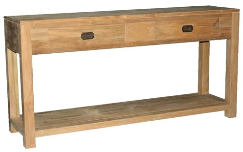 Teako Design 150x40cm Arbeitstisch Teak Brunnsberg mit 2 Fächern Massivholz Wetterfest, 75 x 150 x 40 cm, Teakholzmöbel Anrichte Küche, mit Schubladen, für Esszimmer