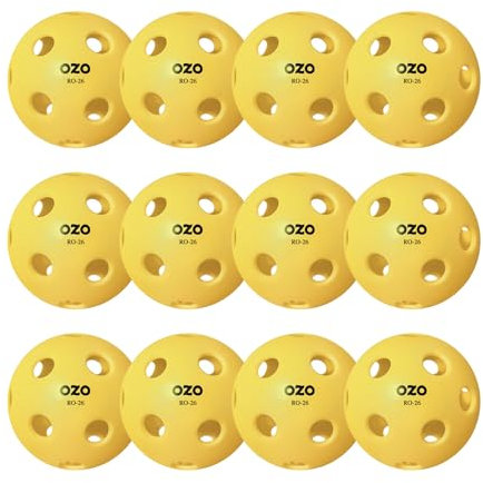 OZO Pickleball - 12er-Set Hallenbälle, 26 Löcher, Spritzgussform, Injection