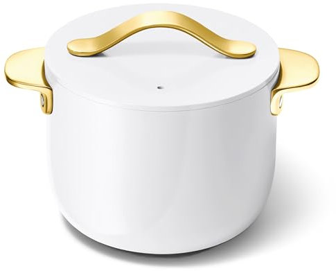 Caraway Petite Cooker - 2 Qt Ceramic Coated Pot - Free From Forever Chemicals - Perfect for Rice, Grains, or Sauces - White