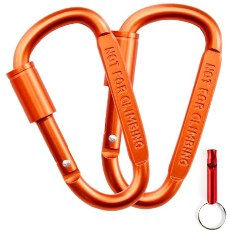Ruayia Karabiner mit Schraubverschluss (2 Stück), Schlüsselanhänger Karabiner, Karabinerhaken Aluminium, Mini Schraubkarabiner für Camping, Angeln, Wandern Reisen mit 1*eine Hundepfeife (Orange)