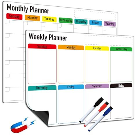 Magnetic Dry Erase Calendar for Fridge: Pack of 2-14.6” x 11.6” Magnetic Monthly and Weekly Planner for whiteboard, Family Organizer and Schedule Board for Home and Office