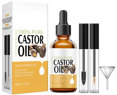 Shefave Rizinusöl Bio Kaltgepresst, Kopfhaut öl mit Hair Oil Applicator, Haaröl für Trockenes Haar, Haarwuchsöl, Rizinusöl für Wimpern, Haar, Haut, Nägel, Bart, Stärkung der Haarwurzel