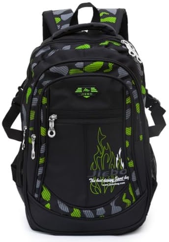 ADGBPE Jungen Rucksack Schultasche Sekundärrucksack Teenager Studenten Langlebig Strapazierfähig Groß Kinder Büchertaschen Wasserdicht (1-Grün)