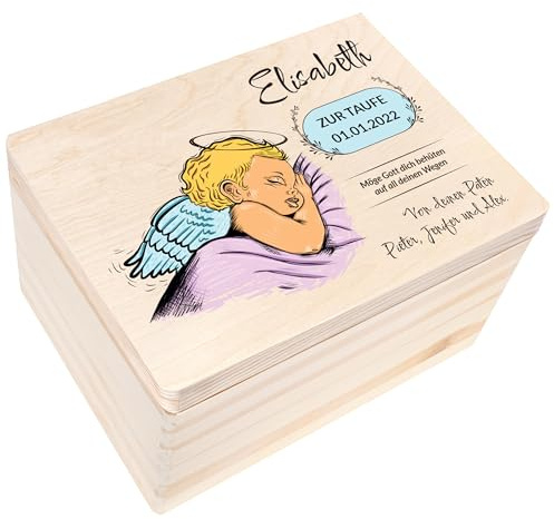 Creative Deco Personalisiert zur Taufe Geschenk für Mädchen und Junge | Mehrere Taufe Motive | Holzkiste Erinnerungsbox Deko | Individuelle Geschenk Spielzeugkiste Holzbox mit Deckel | Spardose