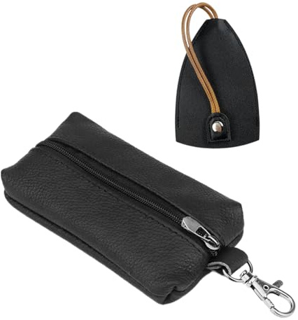 DHSBGWSX 1 poche à clés en cuir, 1 poche à clés extensible, porte-clé, sac de rangement noir, petit sac de rangement, étui à clés, Noir , 12 * 7 * 1,8 cm