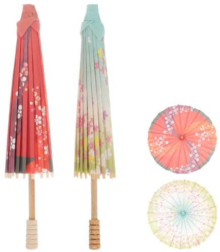 SAFIGLE 2PCS Japanese Style Paper Parasol Umbrella - Small, Photography Prop, Holiday Decor (Red)