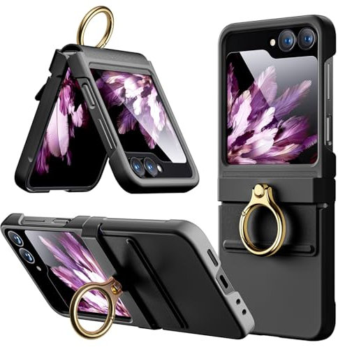 Muigi Case for Samsung Galaxy Z Flip 6 Case with Stand & Ring [Built-in Magnet for MagSafe] Wireless Charging PU Leather Slim Shockproof Protective Phone Cover for Galaxy Z Flip 6 5G 2024 Black