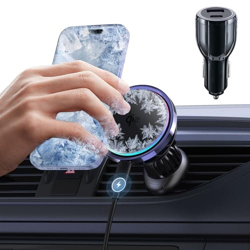 Olycism [2024 Kühlventilator] Qi2 15W Wireless Charger Auto Kabelloses KFZ Handyhalter Magnet für Mag-Safe 360° Rotation Einfacher Einbau Handyhalterung Auto mit Ladefunktion für i-Phone