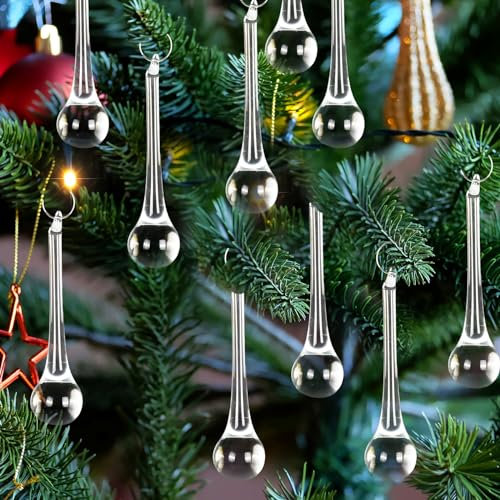 Whaline 20Pcs Christmas Crystal Ornaments 3 Inch Clear Teardrop Chandelier Decor Glass Hanging Ornaments for Xmas Tree Party Home Decor