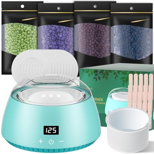 CITHOT Cera Brasiliana Kit, Scaldacera Professionale per Depilazione, Siliconico Depilazione Barattolo con LCD Temperatura Regolabile (Blu, 21 * 21 * 15cm)