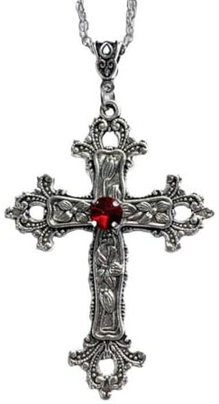 Caiguoer Gothic Silber Vintage Kreuz Halskette Große Gravierte Blume Kreuz Halsband Halskette Halloween Accessoires für Frauen Männer, Metall