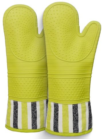 RED LMLDETA Heat Resistant 550 Degree Oven mitt, Silicone Oven Hot Mitts - 1 Pair, Extra Long Professional Baking Oven Gloves - Food Safe,Pot Holders Cooking,Grilling,Kitchen (Vanilla)