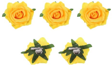 sourcing map 5 Pcs Rose Flower Hair Clips 4 Inch Flower Hair Pins Flower Brooch for Women Hair Accessories Yellow