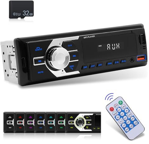 NHOPEEW 1 Din Autoradio con Doppio Bluetooth 5.1 - FM Radio Auto Supporto 7 colori retroilluminati - U Disk/AUX in/TF Card play/APP localizzare e trovare l'auto + Telecomando & Scheda SD da 32 G