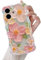 QLTYPRI Case for iPhone 16, Laser Colorful Retro Oil Painting Flower Pattern Cute Curly Wave Frame Exquisite Phone Case for Girls Women, Shockproof TPU Protective Phone Cover for iPhone 16 - Green