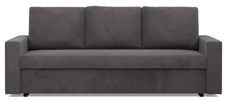 Mebligo NEO - 3-Sitzer mit Schlaffunktion, 220 x 92 x 92 cm, Schlafsofa mit Bettkasten, Dunkelgrau