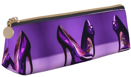 Elegantes Federmäppchen aus Leder, Motiv: High Heels mit Lippenstift, großes Fassungsvermögen, Bleistifttasche mit Reißverschluss, Stifthalter, weiß, Einheitsgröße, Kosmetiktasche