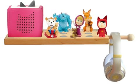 Erlsig Wooden Children's Shelf for Tonie Box and Related Tonies Figures Storage for up to 30 Hearing Figures and Headphones Children's Room Decoration Children Boys Girls