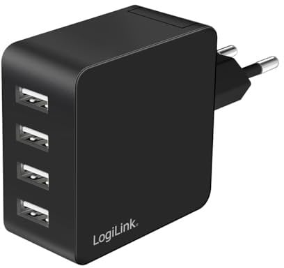 LogiLink PA0336 - USB Lade- /Steckdosenadapter, 4X USB-A, 24 W, mit 5-Fach Geräteschutz