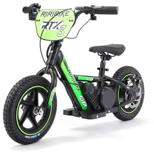 Draisienne électrique pour Enfants RIRIBIKE RTX3 24V (12), Verte, Batterie au Lithium, Moteur 100W, Frein à Disque, Siège PU Souple réglable