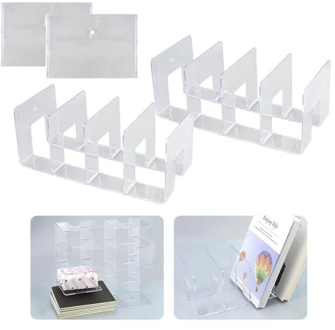 JRSHIRLEYLTD Lot de 2 porte-revues à 4 compartiments A4 - Organiseur de bureau - Organiseur de bibliothèque - Organiseur de cuisine transparent