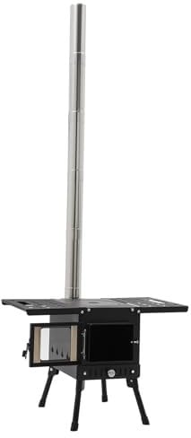 Cheminée de camping portable - Mini réchaud à bois portable - Barbecue à bois - Pour tuyaux - Poêle à bois - Four de camping - Poêle de secours - Chauffage - Acier au carbone - Chasse - Randonnée