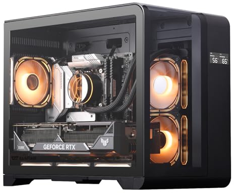 darkFlash ATX Mid-Tower PC-Gehäuse mit Bildschirm, DREI Seiten Glas, gebogenes Full View Dual Gaming PC Gehäuse, 4 PWM ARGB Lüfter, Computergehäuse vorinstalliert, Typ C, RTX 40 kompatibel (L280