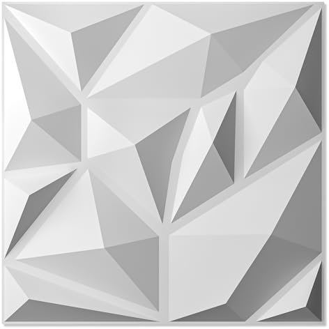 Art3d Lot de 100 panneaux muraux 3D pour décoration murale intérieure, revêtement mural en PVC diamant, pour jeux vidéo, salon, fond mural TV, 30 x 30 cm, blanc