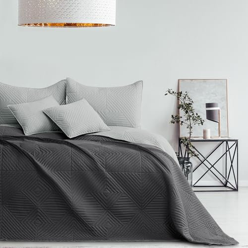 RESTILO Tagesdecke 240x260 cm Stahl Silber Bettüberwürf zweiseitig Ultrasonic Steppung Polyester Softa