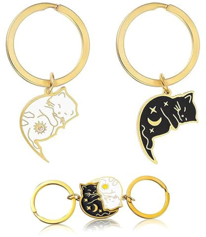 JJiaoLinin Lot de 2 Porte-Clés Assorti en Acier Inoxydable pour Couple, Porte-Clés en forme de Chats Mignon, pour Petit ami,Amoureux des Chats,Meilleur ami,Mari,Femme,Cadeau pour Noël,Anniversaire