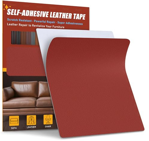 Sgooyir Leder Reparatur Set, 21x28cm Kunstleder Selbstklebend, Kunstleder Reparaturset Flicken Selbstklebend Patch für Autositze, Sofa, Jacken, couch, Möbel Rot