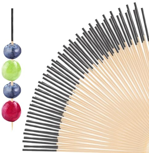 200 Pcs Cocktail Picks, Bamboo Skewers Wooden Sticks for Food Black Bamboo Toothpick for Appetizers 4.7 Inch Long Wooden Bamboos Food Sticks Bar Cocktail Pick Fancy Toothpick for Cake Dessert Fruit