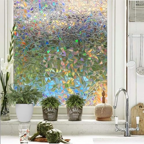 Homewell Fensterfolie HR++ 45x200cm – Regenbogen Scherben 3D Glas-in-Look – Sonnenschutz & Wärmedämmend – Statisch Sichtschutz – für HR+ HR++ Glas