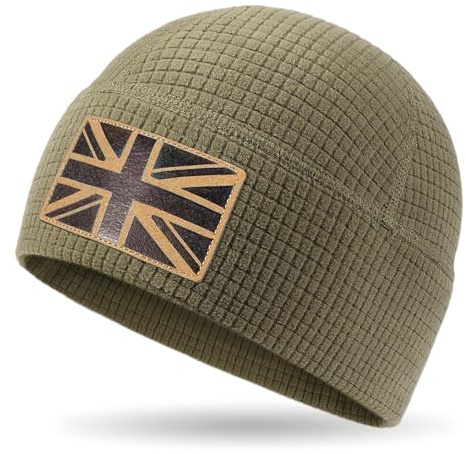 Union Jack Waffle Thermal Beanie – Recycled Polyester, Double-Layer Hem, Soft Warm Lightweight UK Flag Hat for Men & Women, Outdoor, Hiking, Running, Camping – One Size, 4 Colours