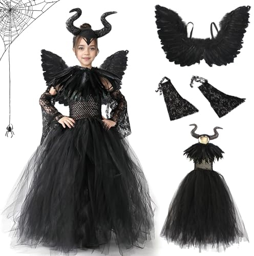 GOUYENG Maleficent Kostüm,Halloween Kostüm,Böse Königin Kostüm,Königin Hörner Teufel,für Karneval,Fasching,Mottoparty,Halloween