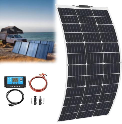 PxkVrin Panneaux PhotovoltaïQues, Panneau Solaire, Panneaux Solaires Monocristallin, 400w, avec ContrôLeur Solaire 40a, pour Voiture, Caravane, Bateau Marin. 1×200w
