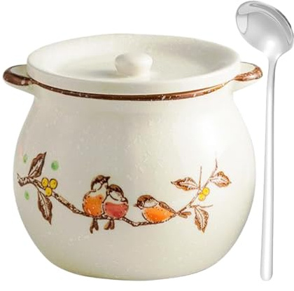 TuYines Zuccheriera in ceramica, con coperchio e cucchiaio, 300 ml, barattolo per spezie in ceramica, barattolo per spezie con coperchio per zucchero, sale, formaggio, spezie