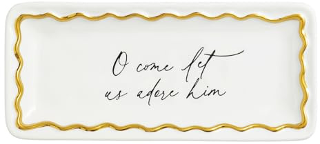 Mud Pie Christmas Oh Come Gold Edge Sentiment Tray