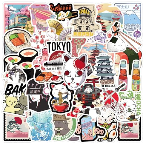 ToVii 110pcs Japanese Culture Stickers, Cute Cartoon Vinyl Waterproof Decals for Laptop Luggage Skateboard Bicycle